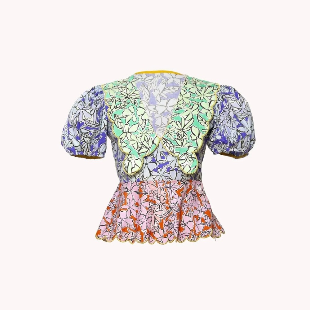 NWT CeliaB Harald XS peplum blouse- Gorgeous, bold colors!